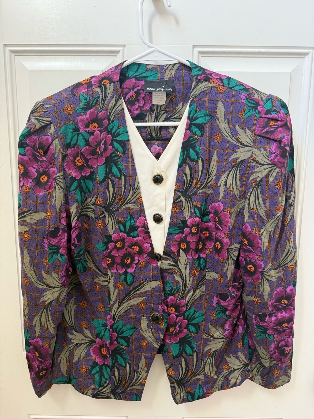 Vintage Positive Attitude Purple Floral Blazer with Ivory Placket